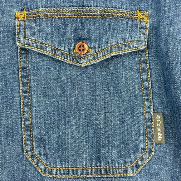 Columbia Men's Large Regular Fit Denim Shirt Plaid Flannel Lined Long Sleeve - Picture 6 of 11